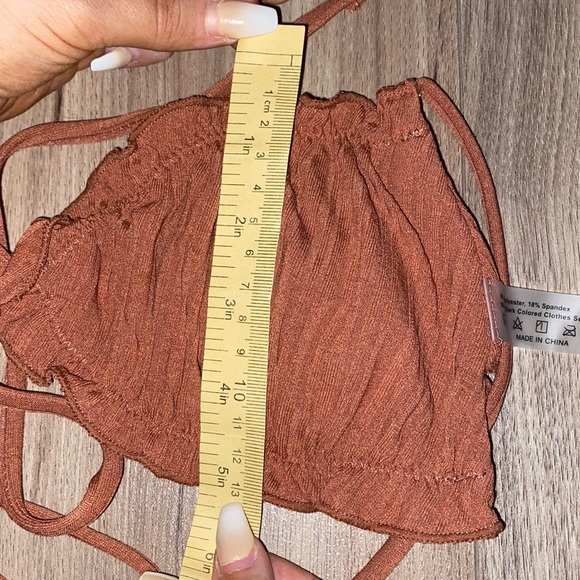 Ribbed ruffled self-tie triangle bikini top - Picture 6 of 7